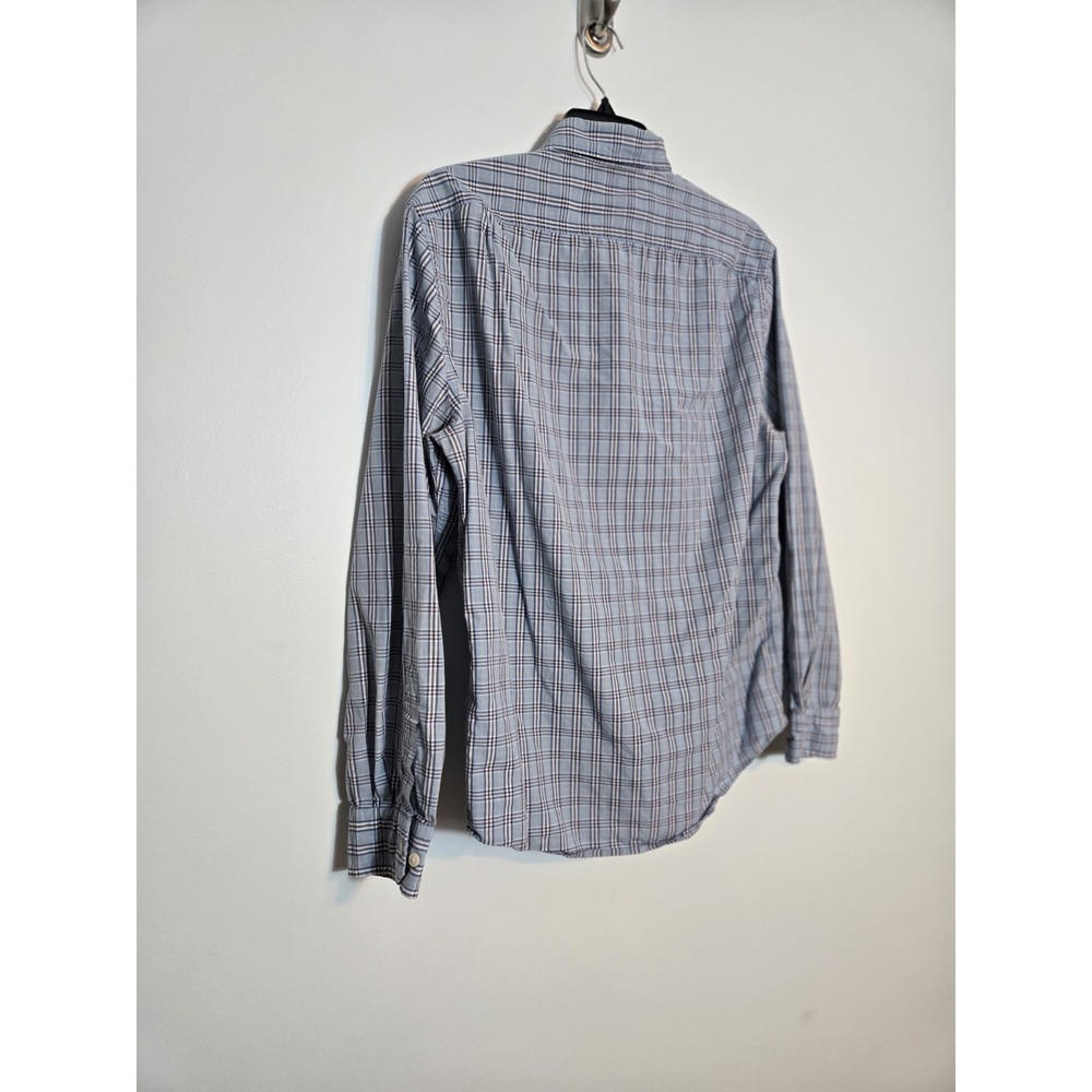 Nautica Men's M Long Sleeve Plaid Shirt Blue Gray White Cotton Button-Down